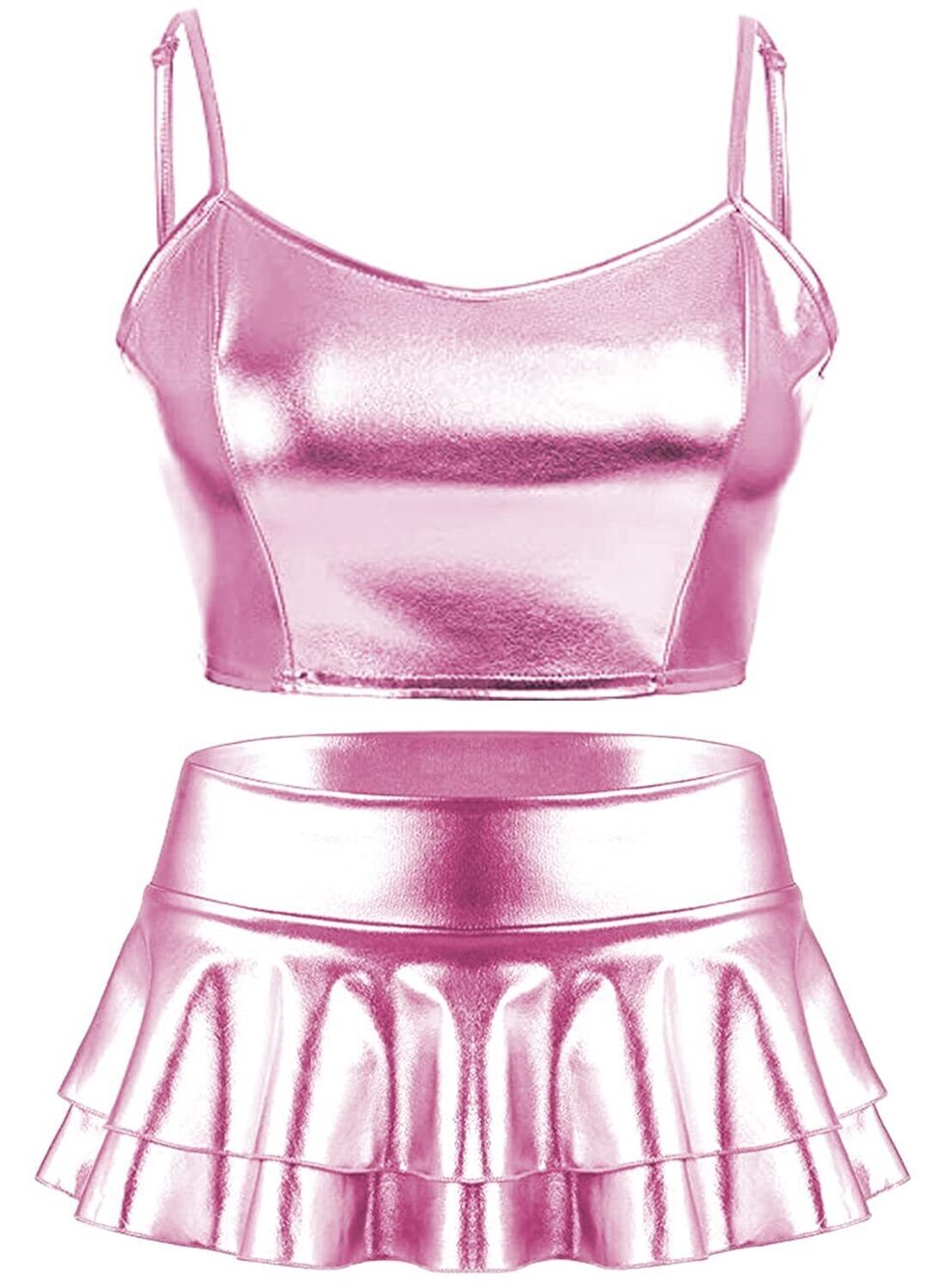 4892 Rave Outfit Sets Festivals 2 Pcs Metallic Tops Skirt EDM Party Club